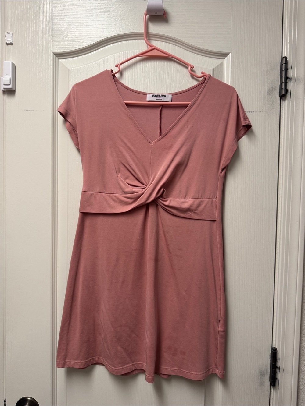 Double Zero Dusty Rose Twist-Front Mini Dress